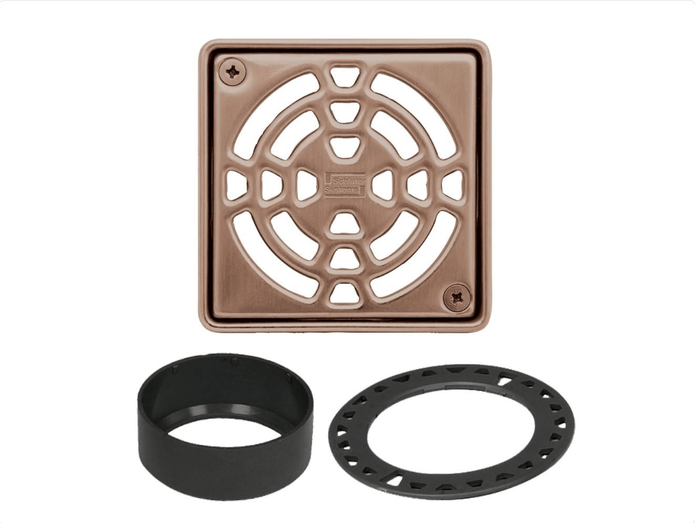 Schluter - KERDI-DRAIN - Ensemble de grille carrée Classic - acier inoxydable (V2) or rose 4" ||KD4GRKERG - Ceramed