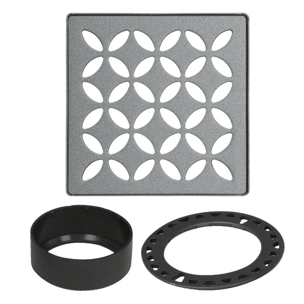 Schluter - KERDI-DRAIN Ensemble de grille carrée Floral acier inoxydable (V2) étain 4"