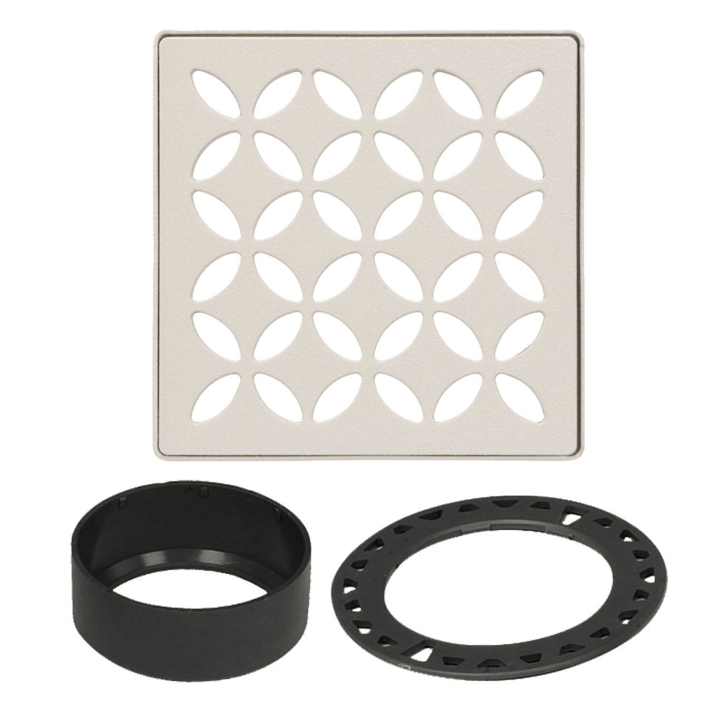 Schluter - KERDI-DRAIN Ensemble de grille carrée Floral acier inoxydable (V2) ivoire 4"