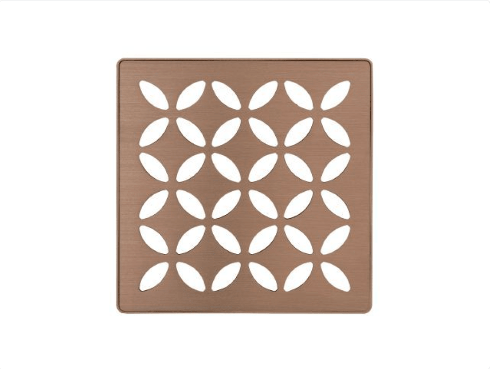 Schluter - KERDI-DRAIN - Ensemble de grille carrée Floral - acier inoxydable (V2) Or rose brossé 4" ||KDIF4GRKEBRGD5 - Ceramed