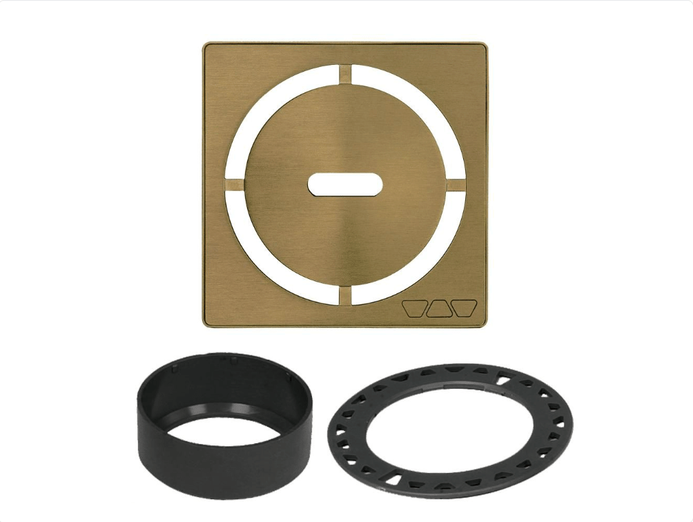 Schluter - KERDI-DRAIN - Ensemble de grille carrée Pure - acier inoxydable (V2) or antique brossé 4" ||KDIF4GRKEBVGD8 - Ceramed