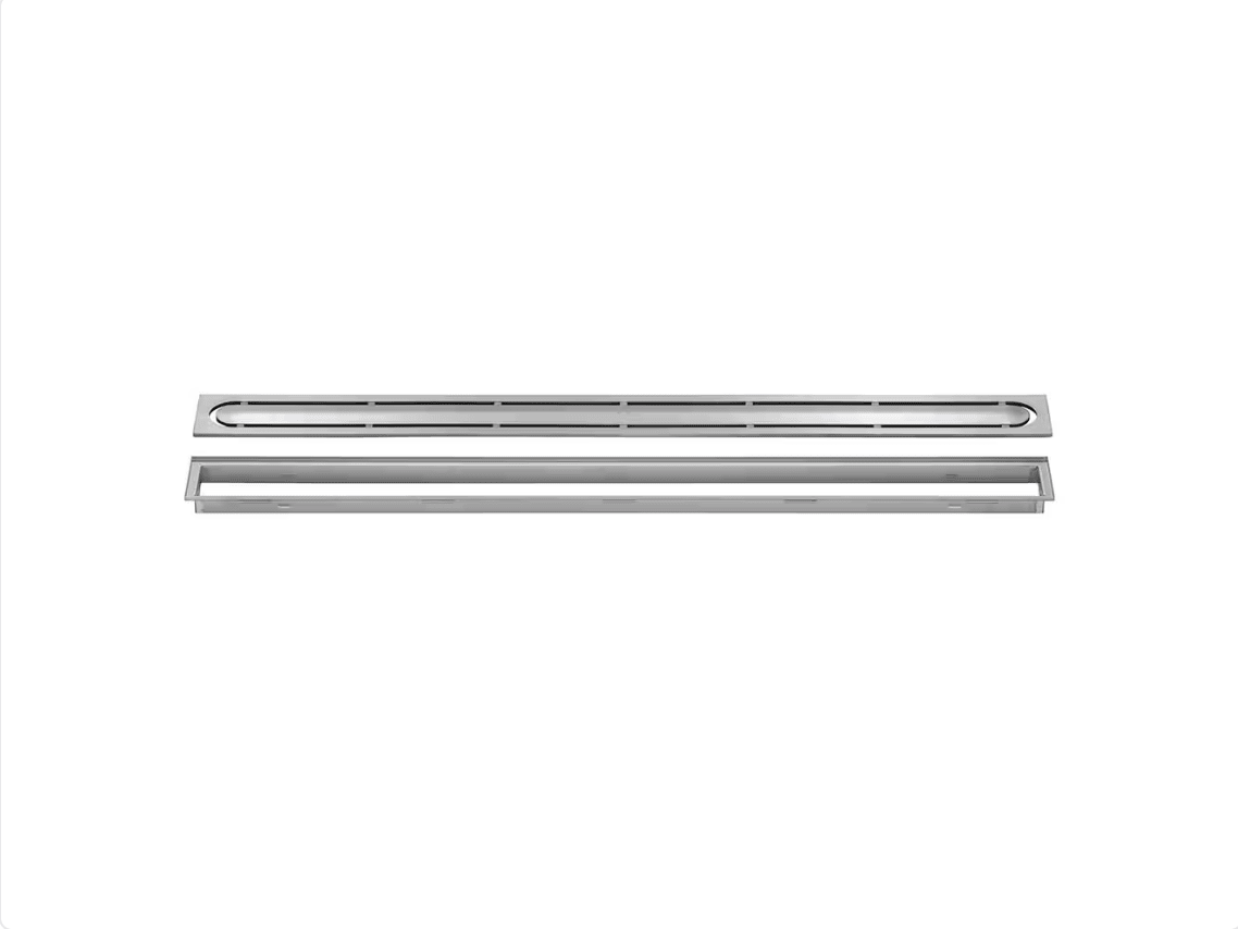 Schluter - KERDI-LINE - Drain linéaire encastré avec design de grille Pure - acier inoxydable (V4) brossé 29/32" x 31-1/2" ||KL1IFG23EB80 - Ceramed
