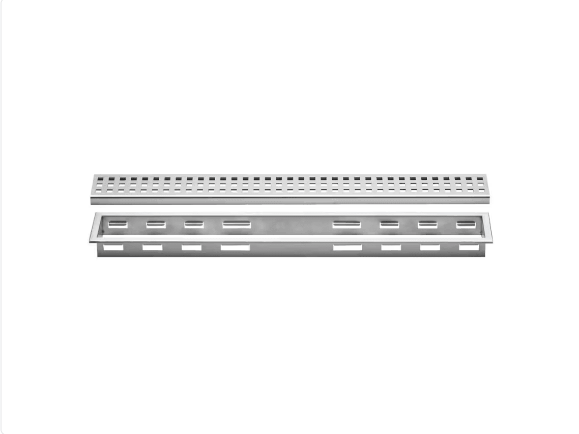 Schluter - KERDI-LINE - Drain linéaire encastré avec design de grille Square - acier inoxydable (V4) brossé 1-1/8" x 31-1/2" ||KL1B30EB80 - Ceramed