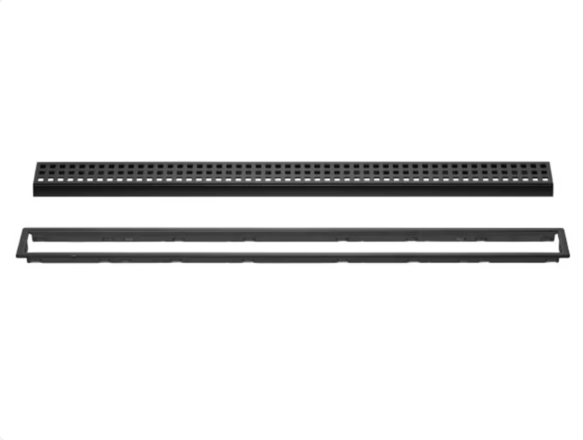 Schluter - KERDI-LINE - Drain linéaire encastré avec design de grille Square - acier inoxydable (V4) noir mat 3/4" x 35-7/16" ||KL1B19MGS90 - Ceramed