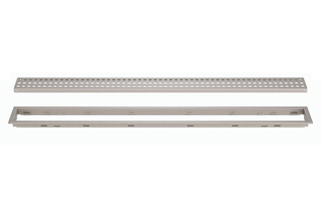 Schluter - KERDI-LINE - Drain linéaire encastré avec desing de grille Square - acier inoxydable (V4) texturé Gris pierre 3/4" x 31-1/2" ||KL1B19TSSG80 - Ceramed