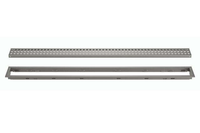 Schluter - KERDI-LINE - Drain linéaire encastré avec desing de grille Square - acier inoxydable (V4) texturé Pewter 3/4" x 23-5/8" ||KL1B19TSG60 - Ceramed