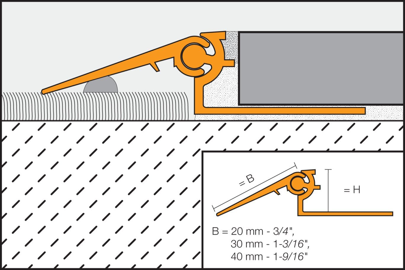 Schluter - RENO-V - 1-9/16" transition 11/16" - alum. mat ||AEVT175B40 - Ceramed