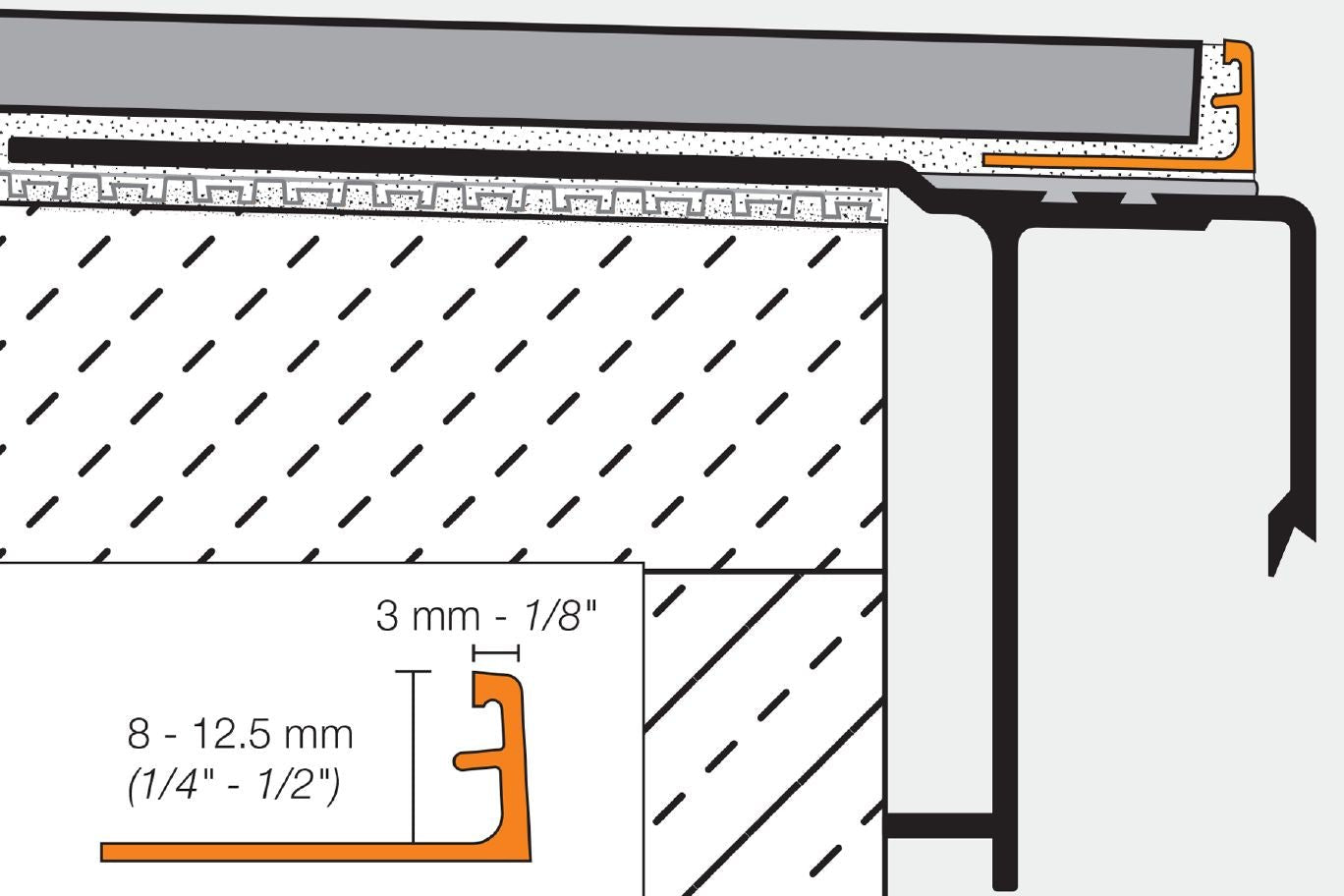 Schluter - SCHIENE - Profilé de bordure de mur/plancher alum. anodisé nickel poli 5/16" x 8' 2-1/2" ||A80ATG - Ceramed