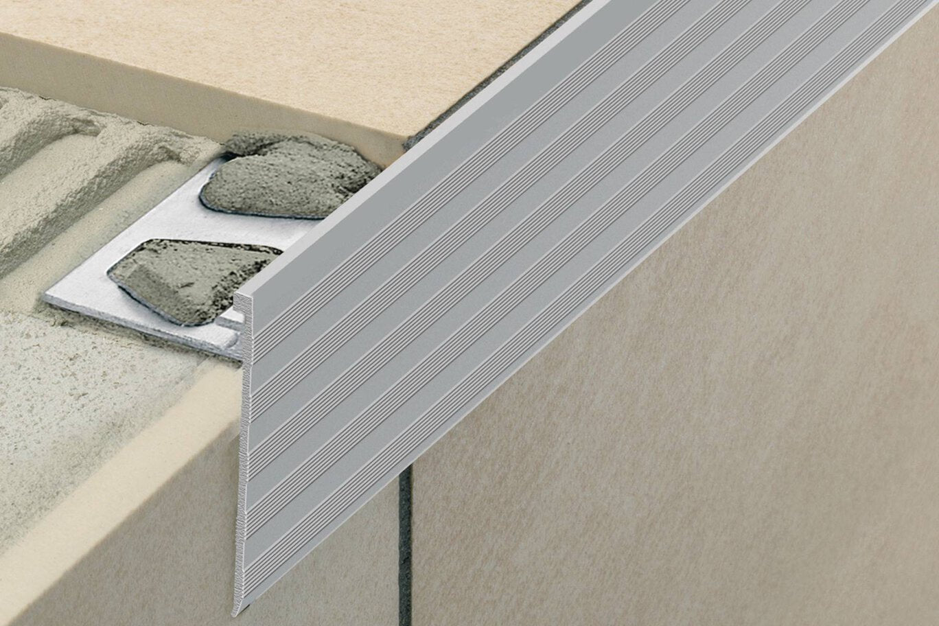 Schluter - SCHIENE-STEP - 39 radius 1/4" - acier inoxydable brossé ||R/SS60EB39 - Ceramed
