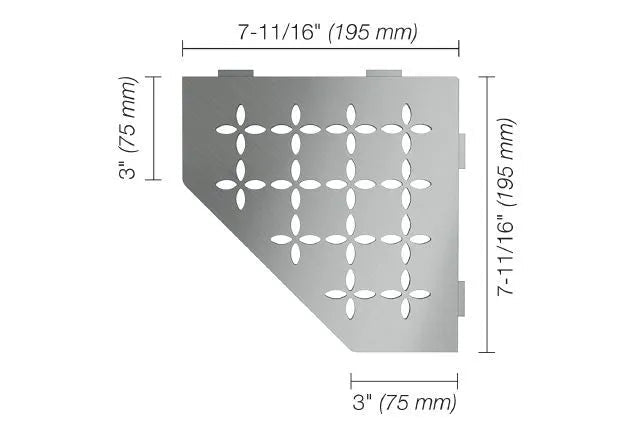 Schluter - SHELF-E - Étagère de coin pentagonale modèle Floral - acier inoxydable (V2) brossé ||SES2D5EB - Ceramed