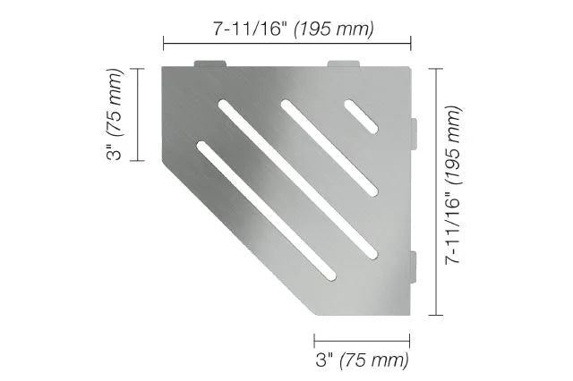 Schluter - SHELF-E - Étagère de coin pentagonale modèle Wave - acier inoxydable (V2) brossé ||SES2D10EB - Ceramed