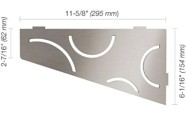 Schluter - SHELF-E - Étagère de coin quadrilatérale modèle Curve - acier inoxydable (V2) brossé ||SES3D6EB - Ceramed