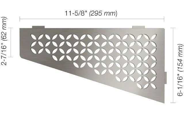 Schluter - SHELF-E - Étagère de coin quadrilatérale modèle Floral - acier inoxydable (V2) brossé ||SES3D5EB - Ceramed