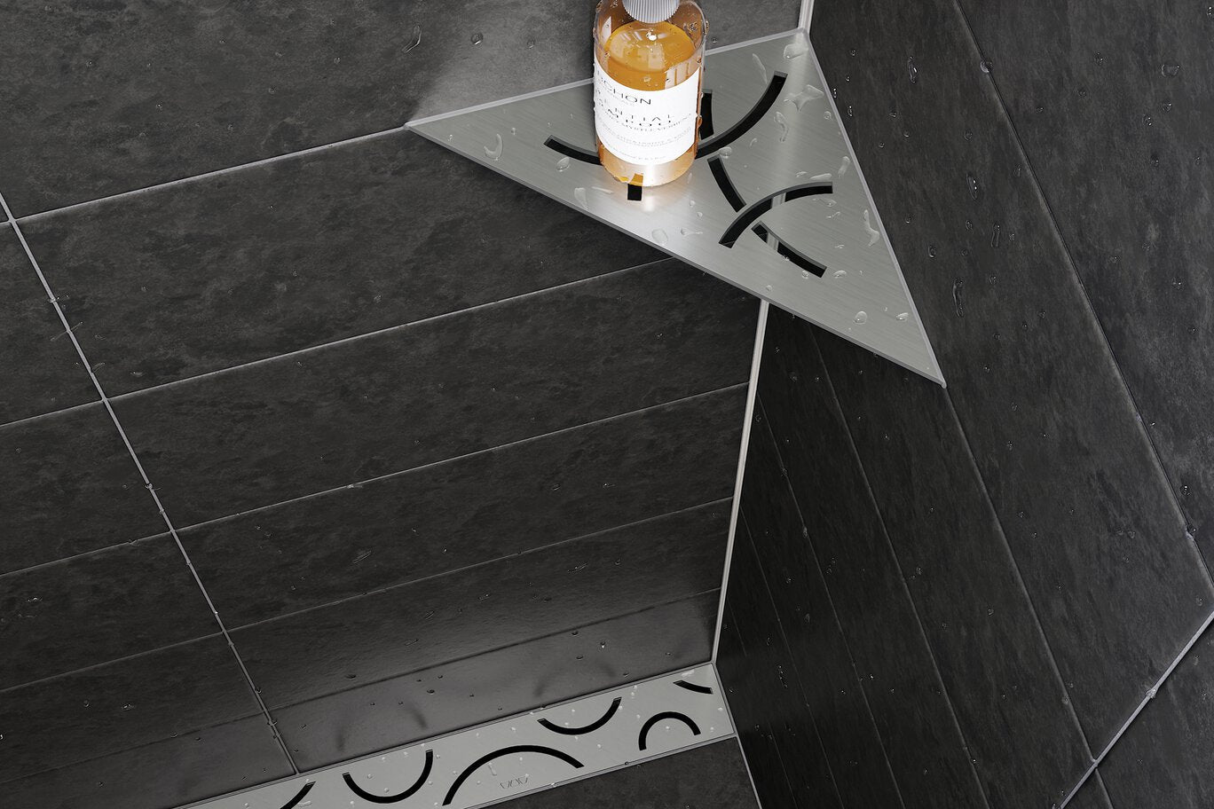 Schluter - SHELF-E - Étagère de coin triangulaire modèle Square - alum. étain ||SES1D3TSG - Ceramed