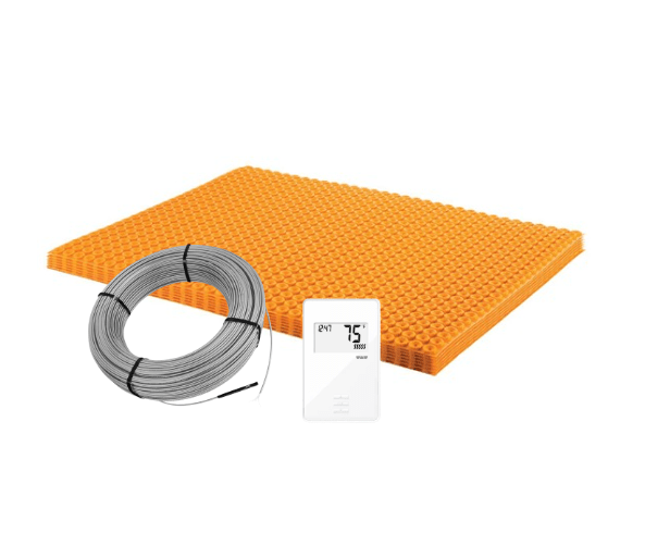 Schluter Systems - Ensemble de Plancher Chauffant DITRA-HEAT-E-KIT - Membrane (16.8 pi²) Câble (16 pi²) 240V avec Thermostat non programmable - Ceramed
