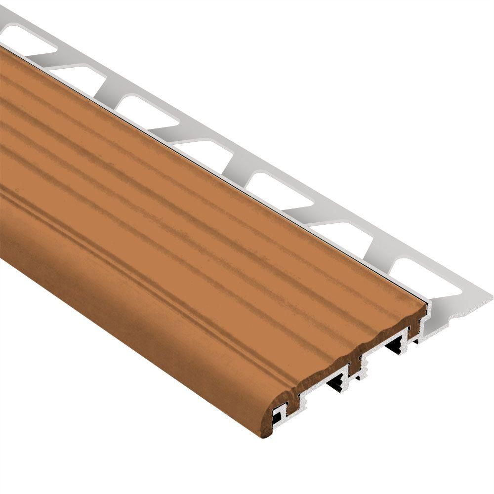 Schluter - TREP-B Profilé pour nez de marche - aluminium avec un insert brun noisette 2-1/8" x 3/8" (10 mm) x 8' 2-1/2"