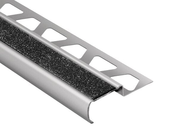 Schluter - TREP-G - B Profilé pour nez de marche avec bande antidérapante noire - acier inoxydable (V2) brossé 2-5/32" x 8' 2-1/2" x 9/16" ||GBEB150GS