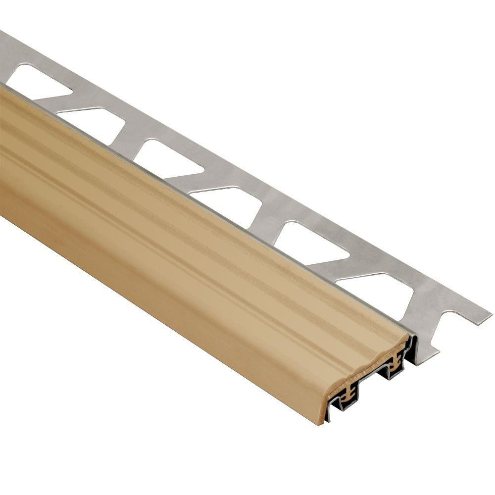 Schluter - TREP-S Profilé de nez de marche avec insert beige clair - acier inoxydable (V2) et plastique PVC  1-1/32" x 4' 11" x 3/8" (10 mm)