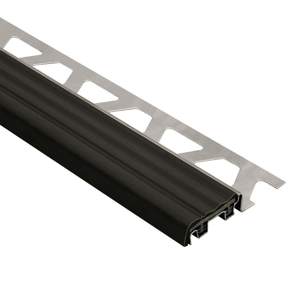 Schluter - TREP-S Profilé de nez de marche avec insert noir - acier inoxydable (V2) et plastique PVC 1-1/32" x 8' 2-1/2" x 3/8" (10 mm)