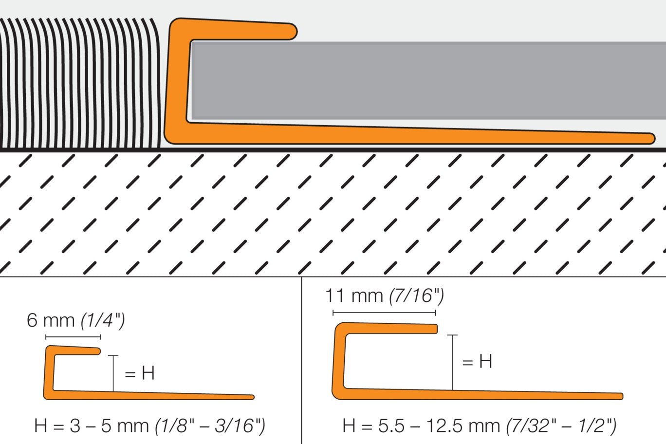 Schluter - VINPRO-S - Profilé de bordure pour revêtement de vinyle alum. anodisé chrome brossé 3/8" x 8' 2-1/2" ||VPSL100ACGB - Ceramed