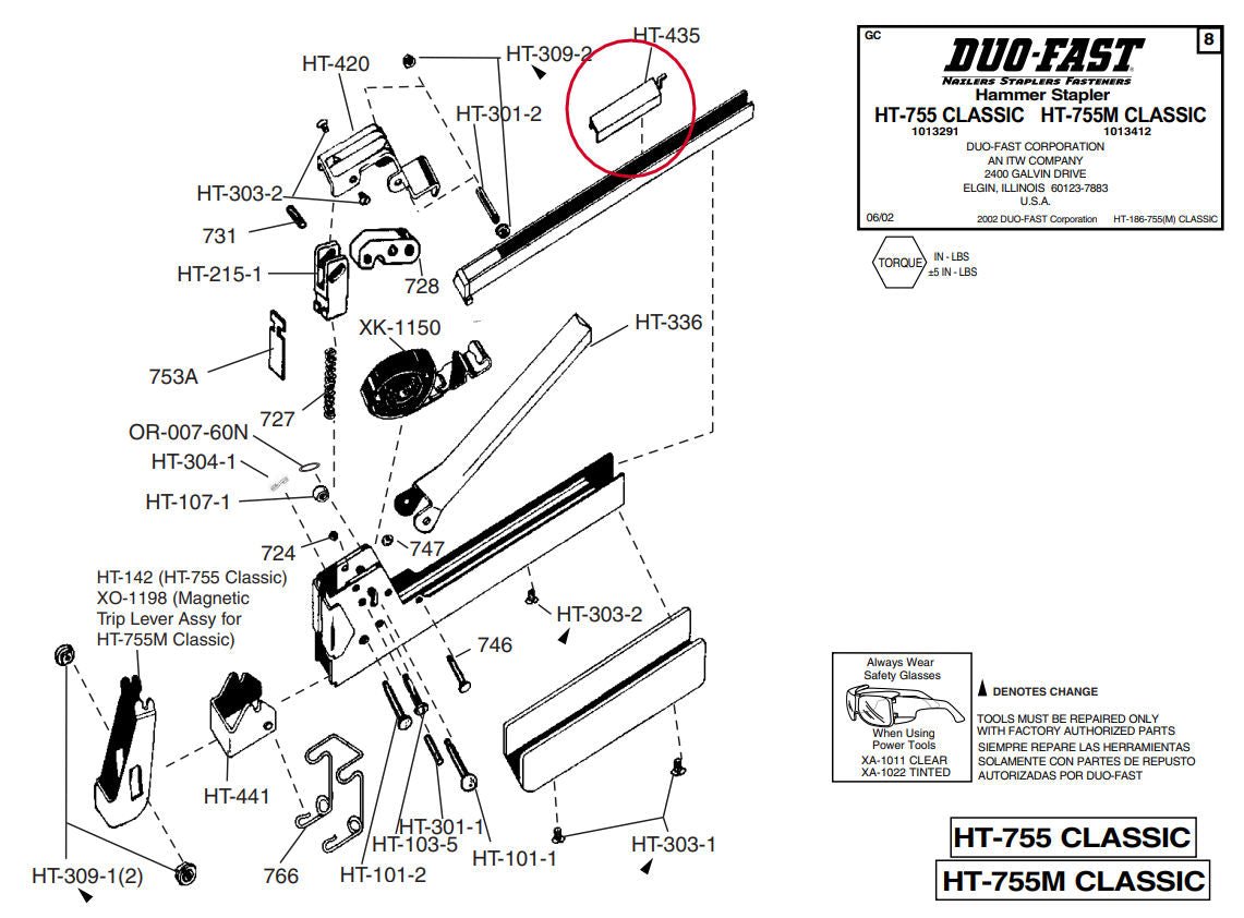 Shur-Fast - Barre d'alimentation pour agrafeuse à marteau Duo-Fast HT-755 Classic ||PRO-HT435