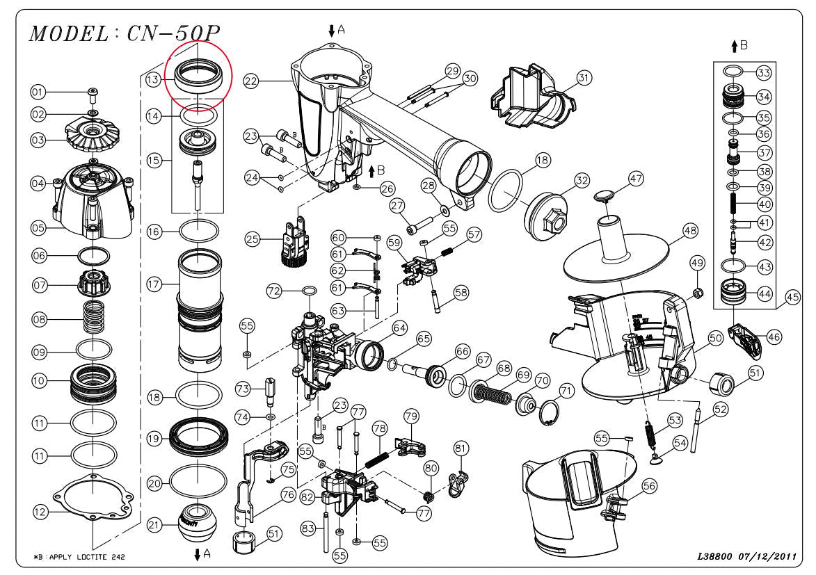 Shur-Fast - Joint de cylindre pour agrafeuse Apach CN-50P ||38801101