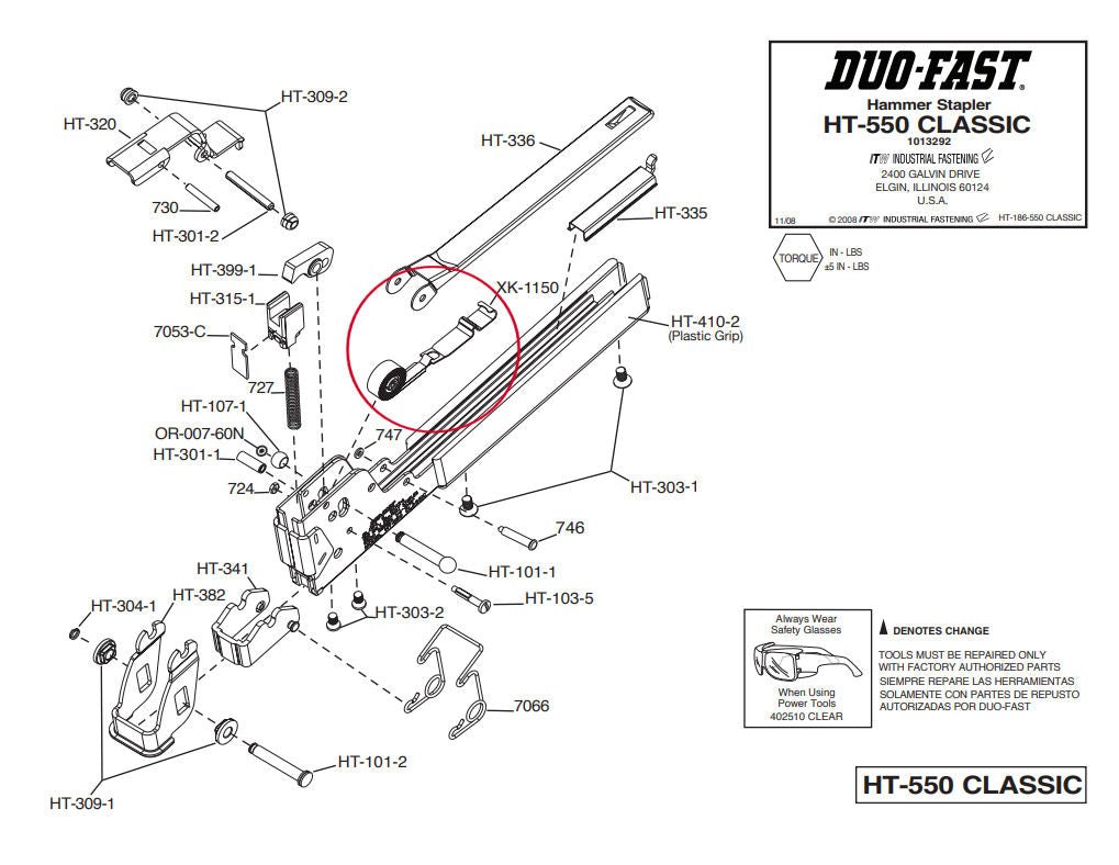 Shur-Fast - Ressort d'alimentation complet pour agrafeuse à marteau HT-550 ||XK1150-2