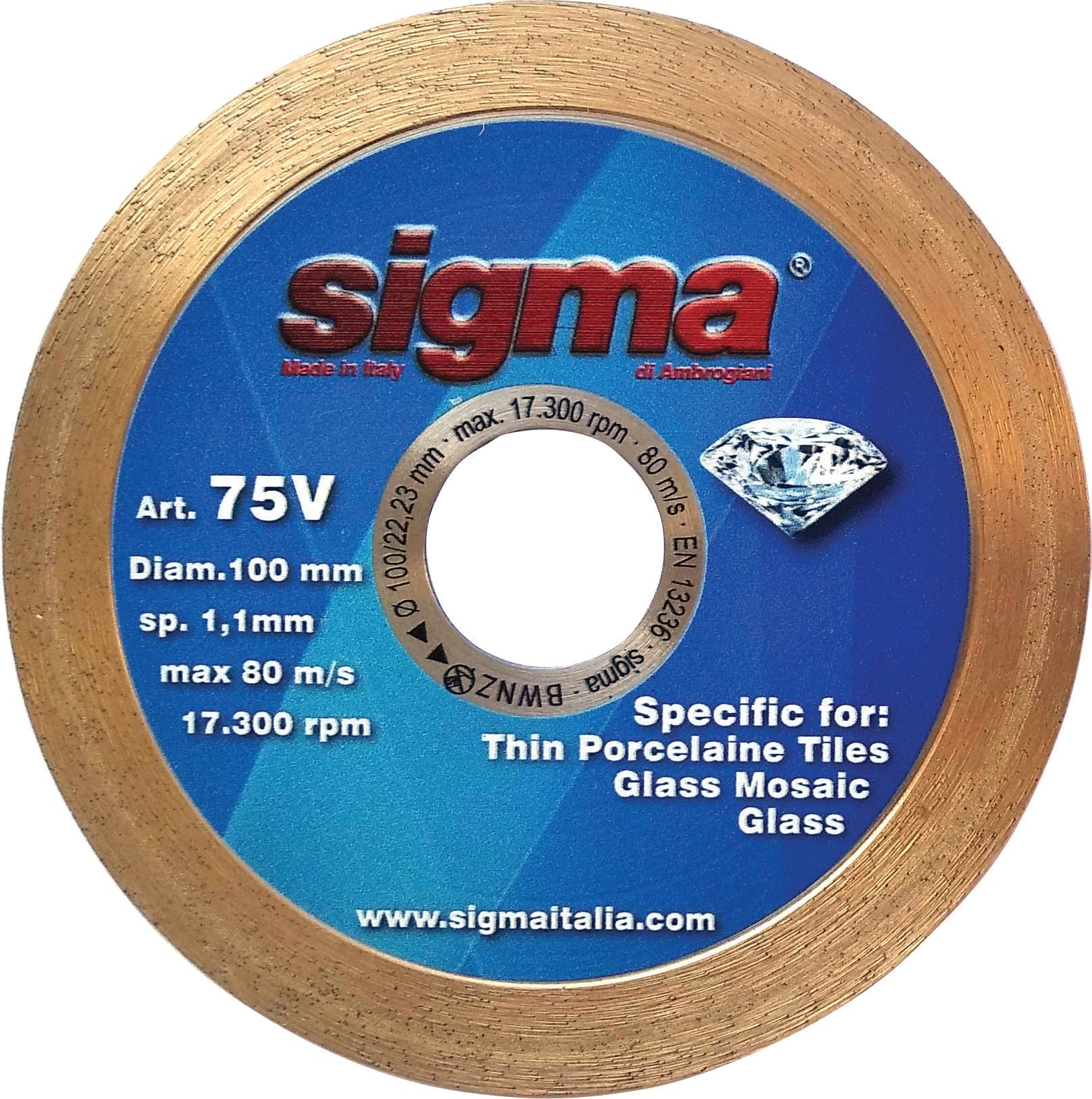 Sigma - Disque diamanté - Diamètre 110 mm / Trou 22.2 mm / Épaisseur 1.2 mm