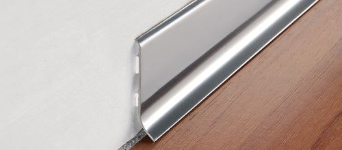 Progress Profiles - Base murale Skirting 40 avec adhésif acier inoxydable poli 1-9/16" (40 mm) x 7/16" x 6' 6-3/4"