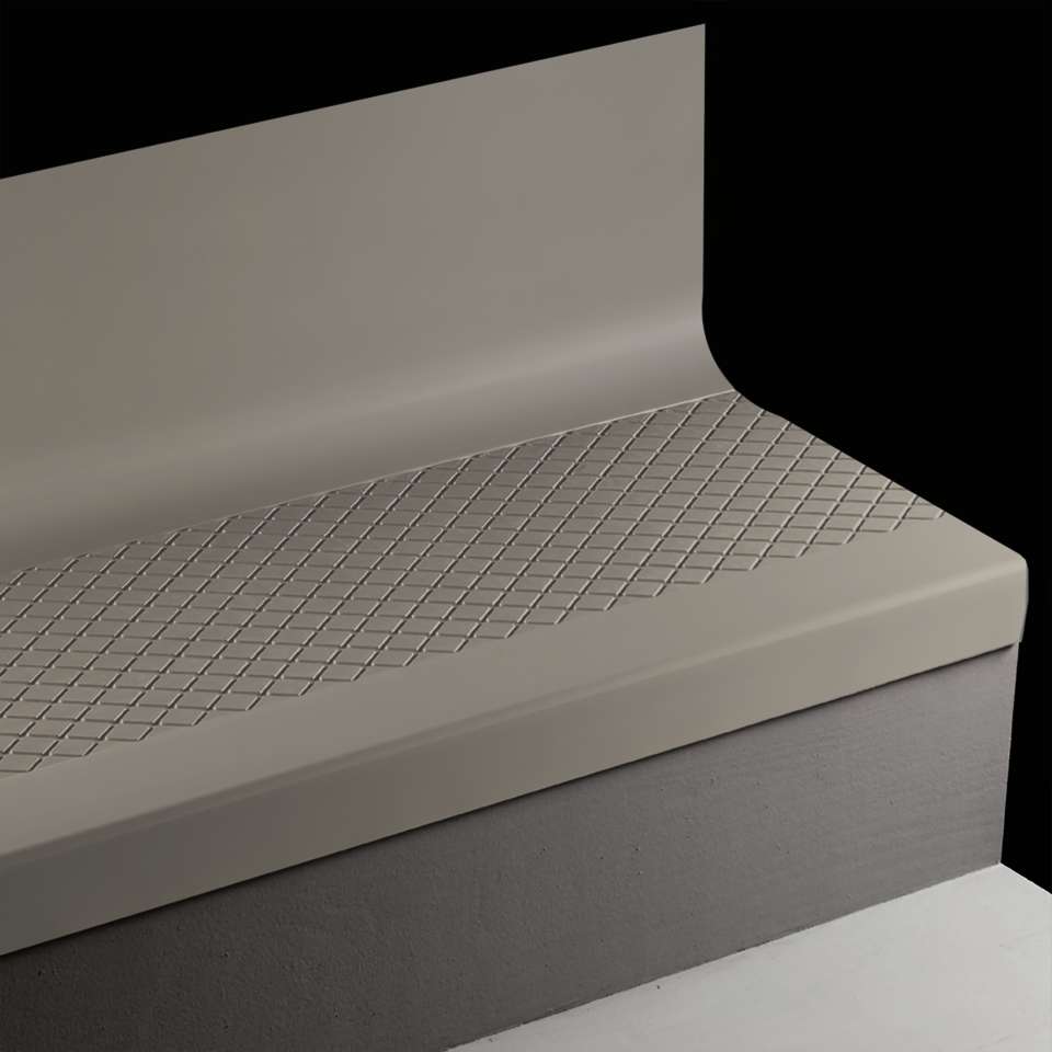 Tarkett - Bande de marche d'escalier en caoutchouc avec contremarche intégrée Angle Fit - VICNNTR 48 SQ Diamond #48 Grey Black grit tape 48"