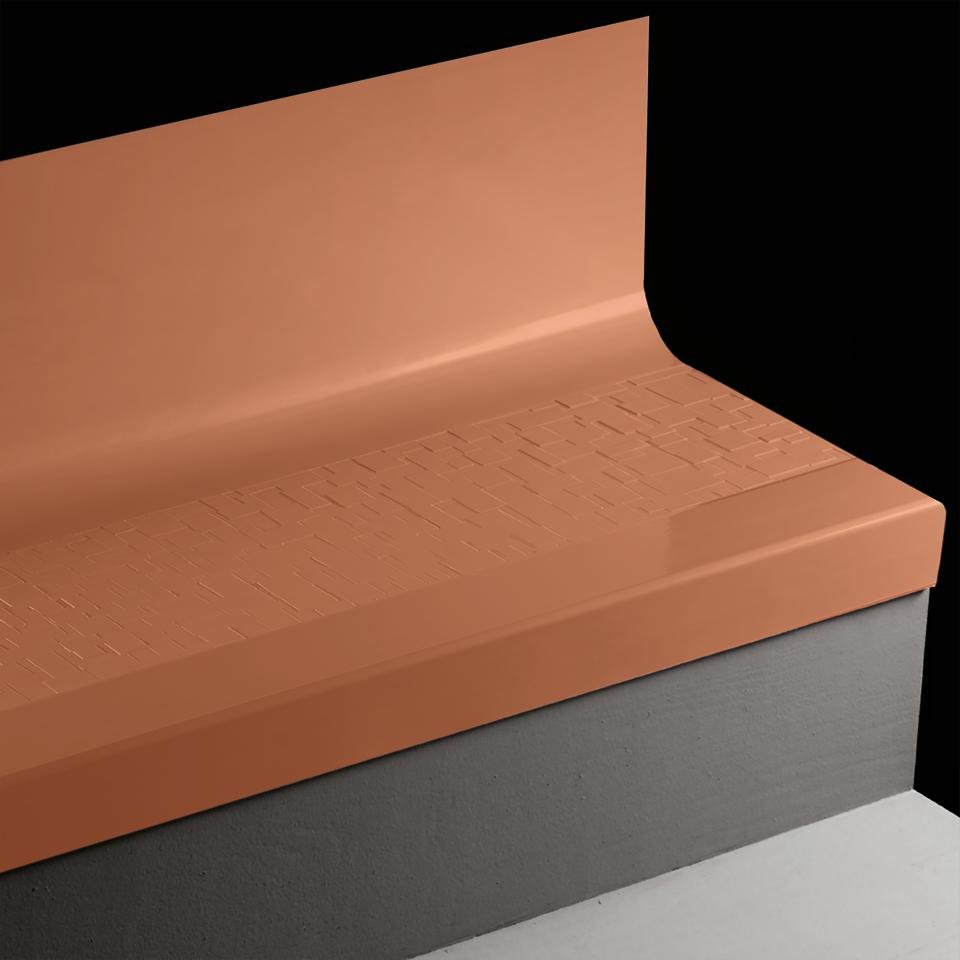 Tarkett - Marche d'escalier en caoutchouc avec contremarche intégrée Angle Fit Cubis #62 Tangerine Tango avec bande antidérapante 48"