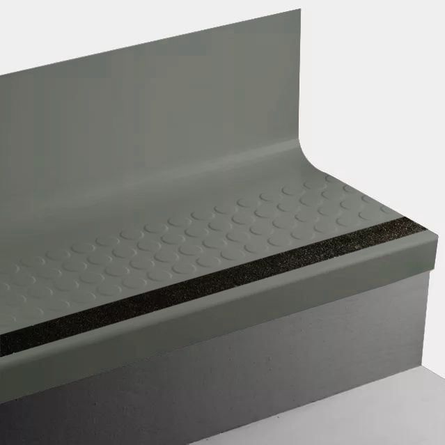 Tarkett - Marche d'escalier en caoutchouc Defiant résistant à l'huile et la graisse avec contremarche intégrée - VIGRRNRDTR 29 SQ Raised Round 29 Moon Rock - avec insert de ruban antidérapant noir 48" ||VIGRRNRDTR2948 - Ceramed
