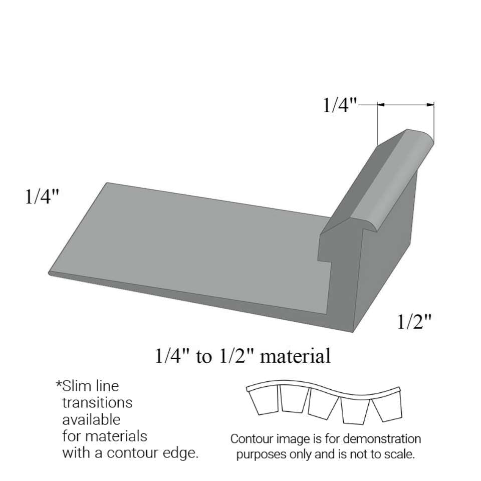 Tarkett - Slim Line Transitions - SLTC 38 G 1/4 to 1/2" material (with contour edge)" #38 Pewter 12'