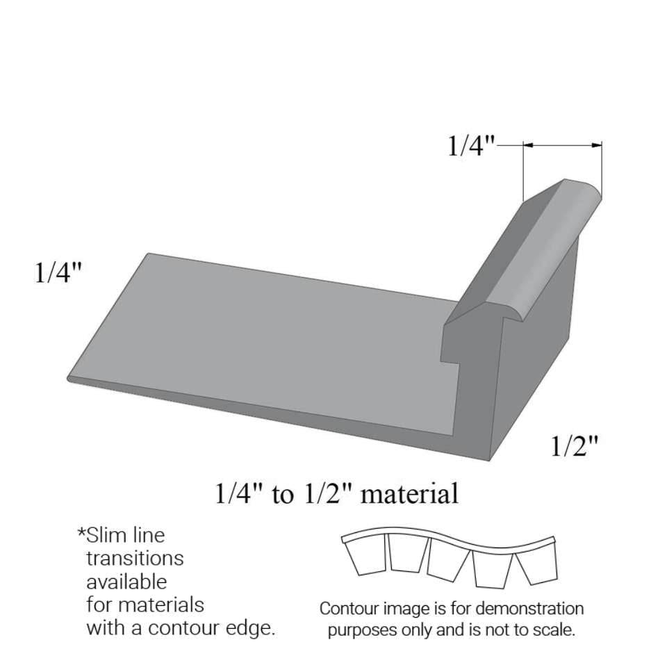 Tarkett - Slim Line Transitions - SLTC 69 G 1/4 to 1/2" material (with contour edge)" #69 Sterling Silver 12'