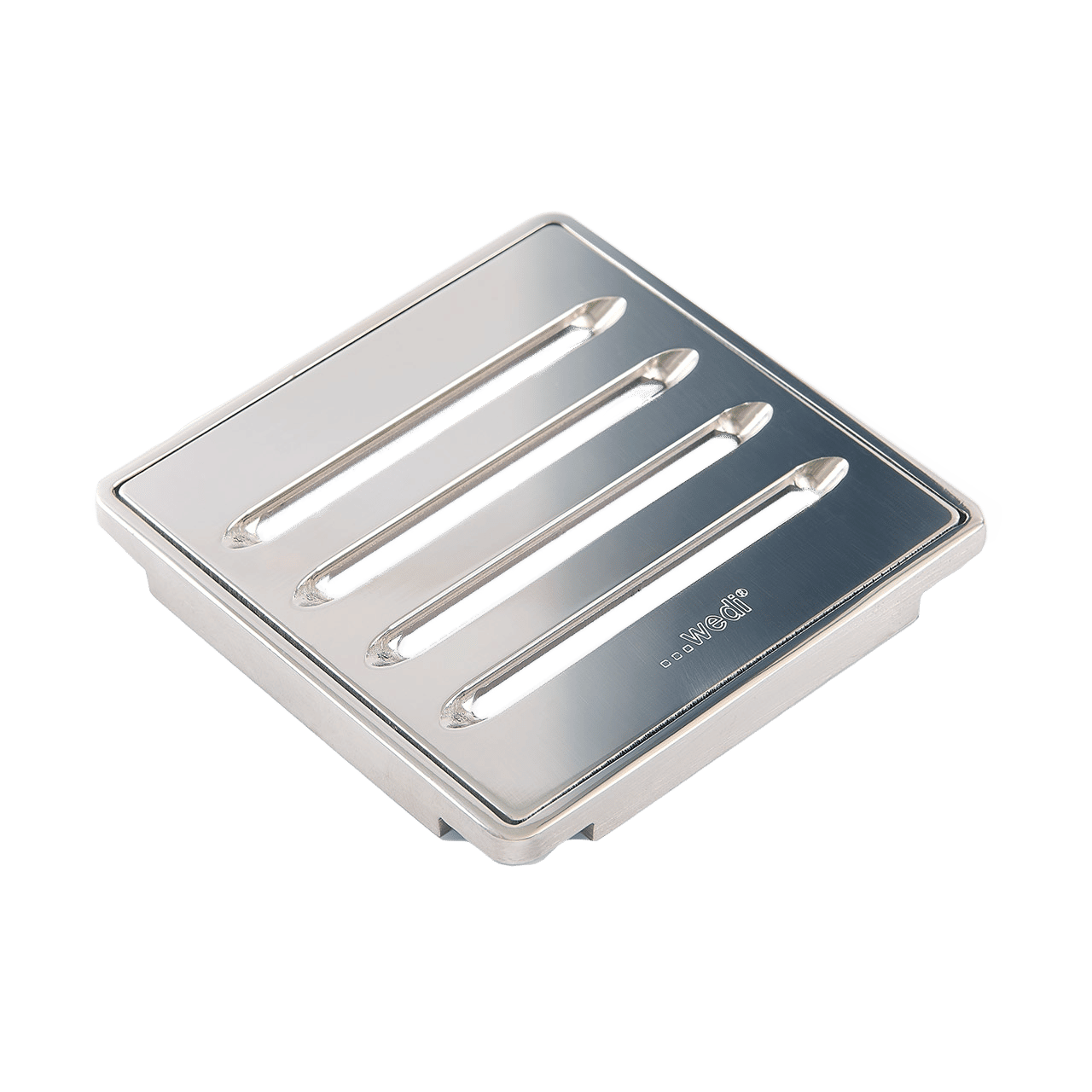 Wedi - Fundo - Grille de drain carrée à fentes acier inoxydable chrome poli - 3-3/4" x 3-3/4" x 1/4" ||US1000053