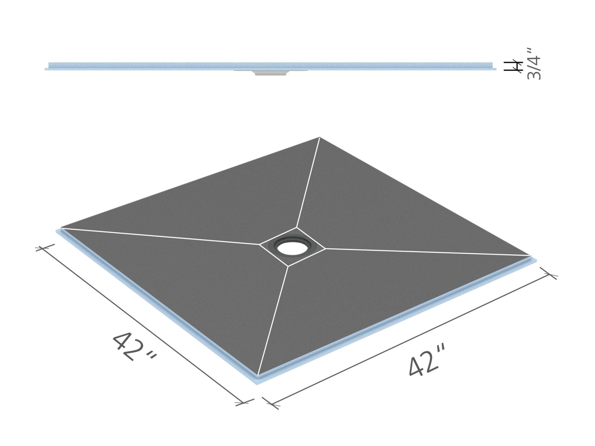 Wedi - Shower Base Fundo Ligno avec drain central 3/4" x 42" x 42"