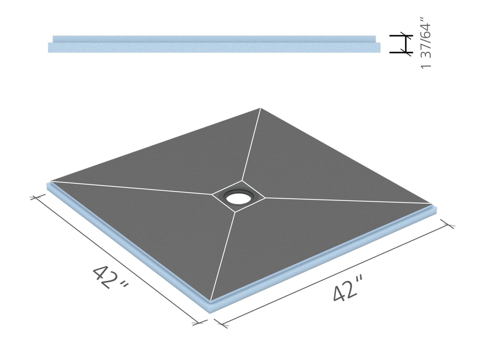Wedi - Shower Base Fundo Primo avec drain central 1-37/64" x 42" X 42"