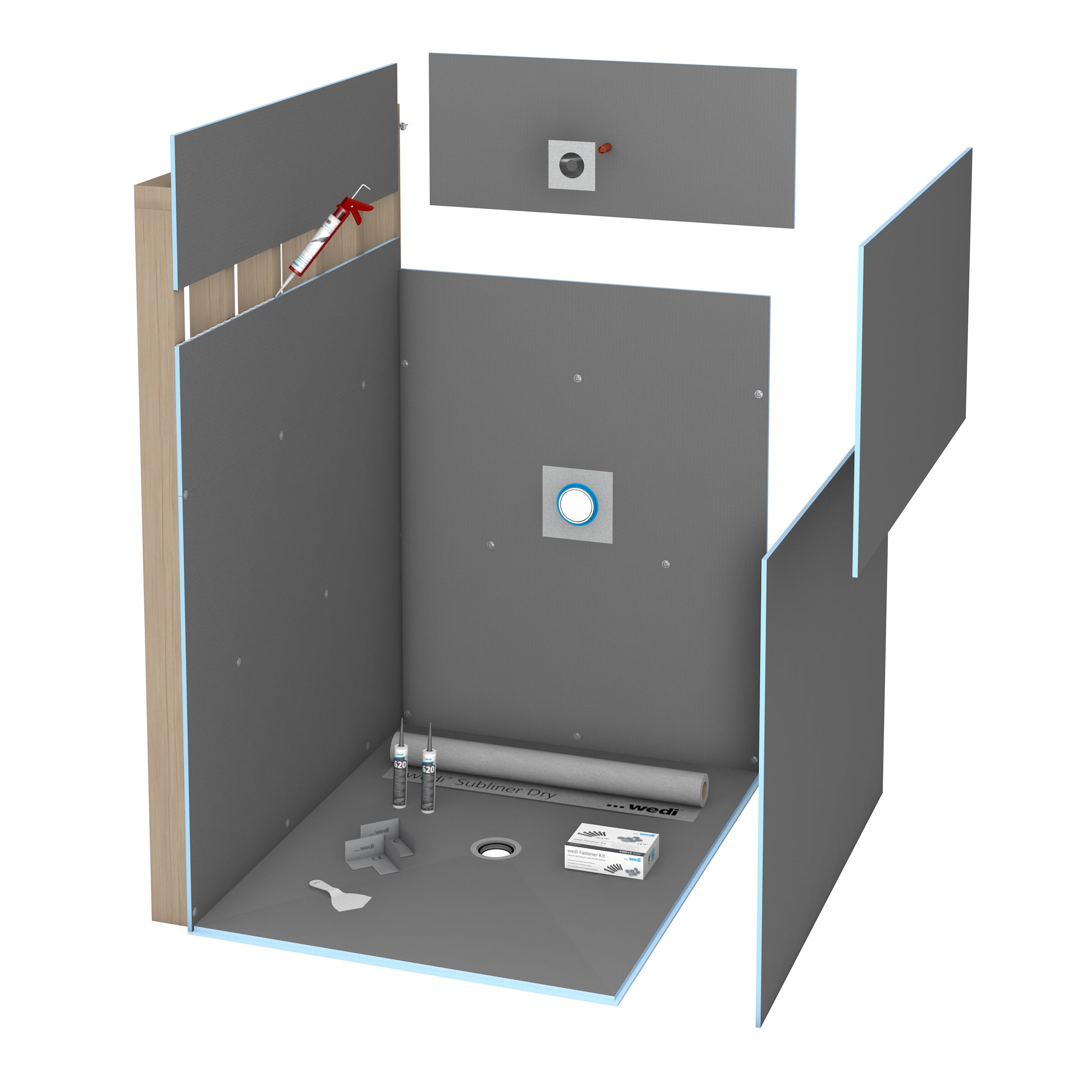 Wedi - Kit de douche Fundo Ligno - 36" x 60" - Drain centré