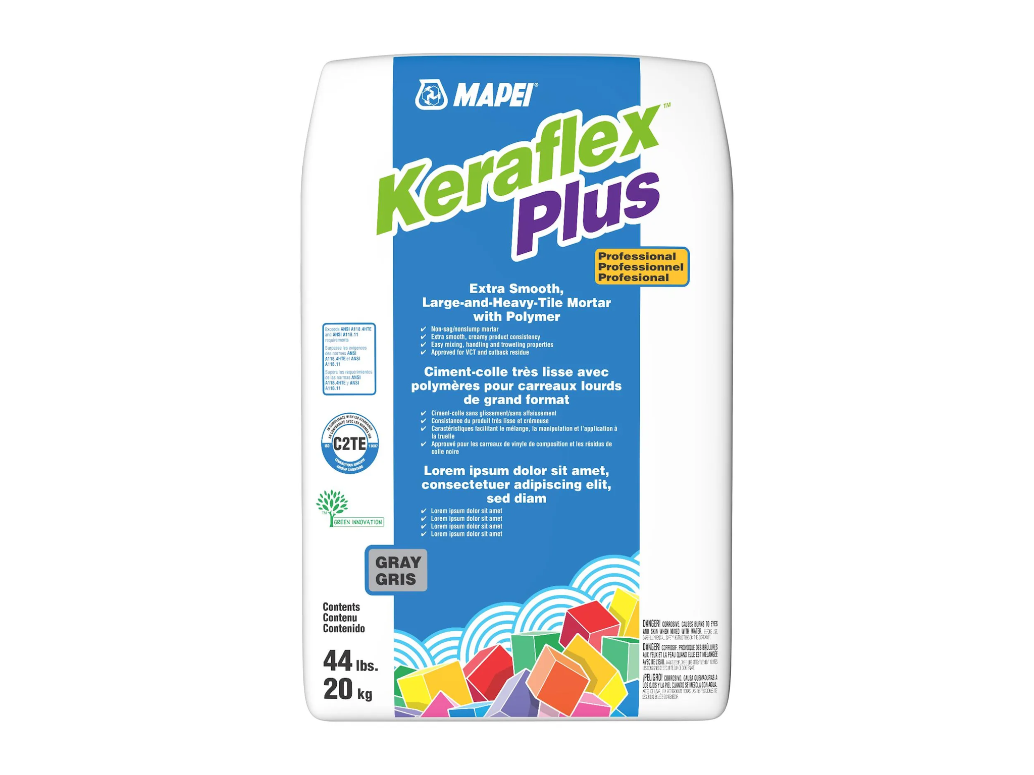 Mapei Keraflex Plus - Gris 44 lb - Ciment-colle très lisse pour carreaux lourds de grand format ||1194720