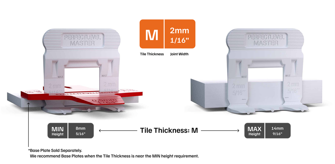 Perfect Level Master - Clips de nivellement 2mm (1/16") pour carreaux de 8 à 14 mm d'épais (Taille Médium)